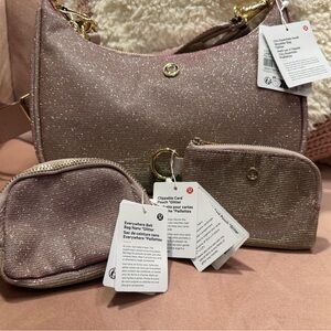 Lululemon City Essentials Small Shoulder Bag 3L Glitter Pink Champagne/Gold NWT